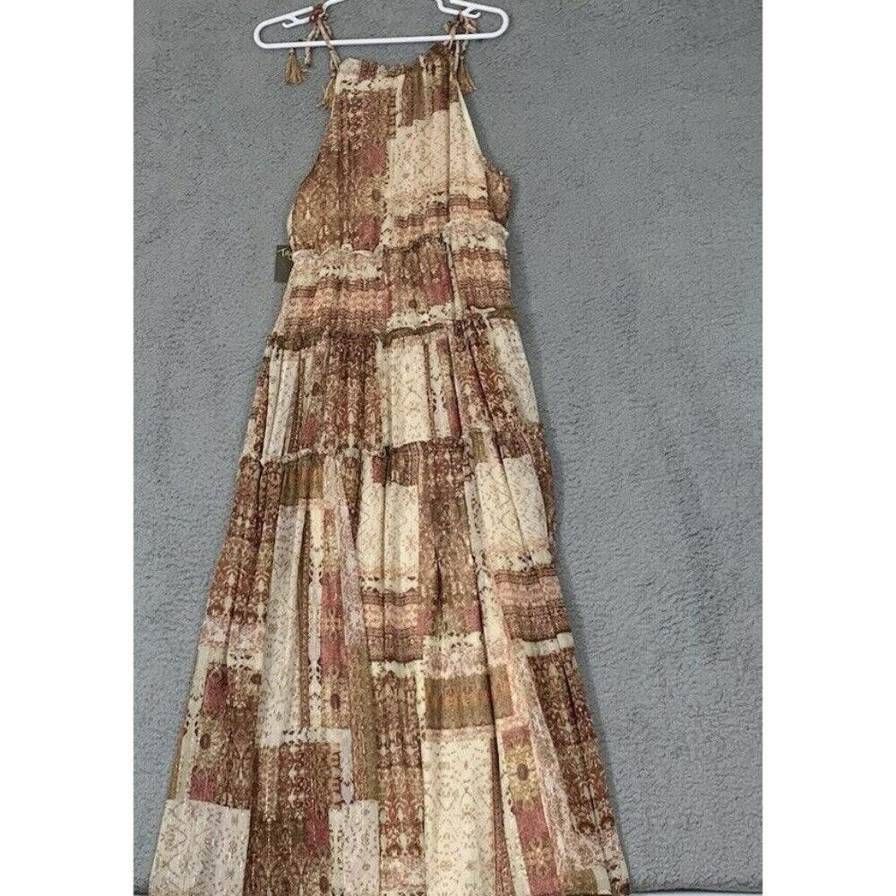 Taylor Women's Size 10 PatchWork Print Tassel Self Tie Sleeves Day Dress